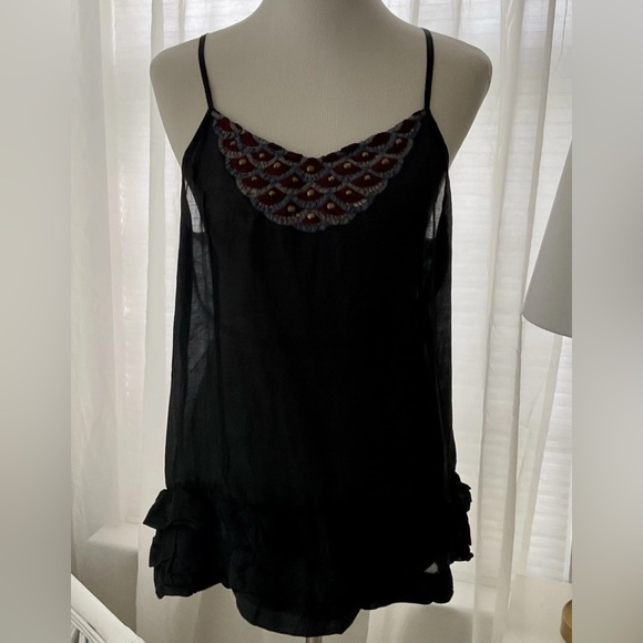 Free People Black Cotton Embroidered Tank Top Small - Picture 1 of 3